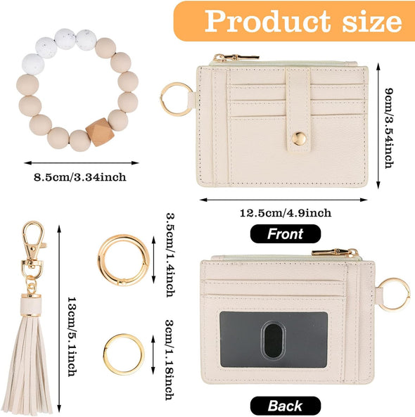 Wallet Keychain Wristlet for Women,Slim RFID Credit Card Holder Purse Tassel Keychain Bangle Key Ring for Men Women