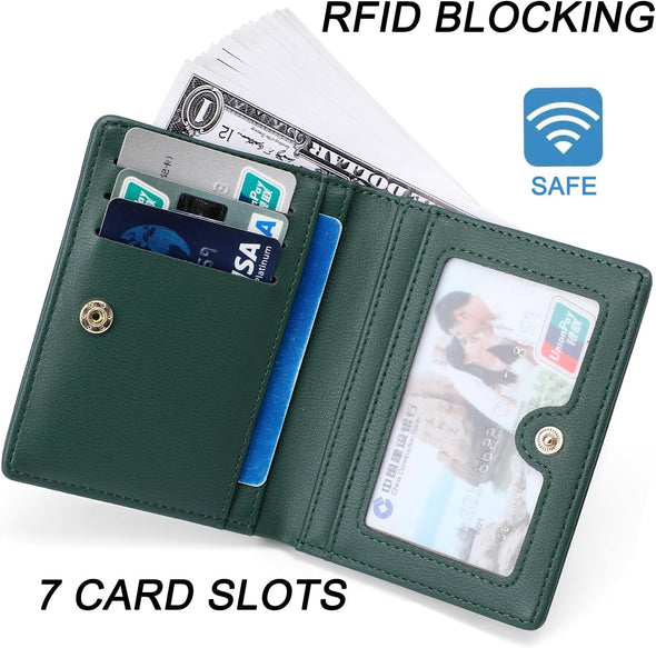 Small Women Wallet RFID Blocking Bifold Pocket Wallet Slim Compact Ladies Purse Mini Wallets for Women (Dark Green)