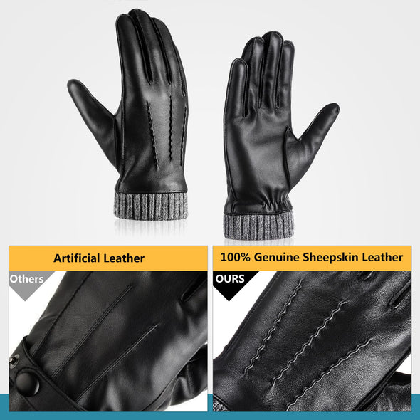 EGSSHOP Winter Genuine Leather Touchscreen Gloves for men with Cashmere Lined