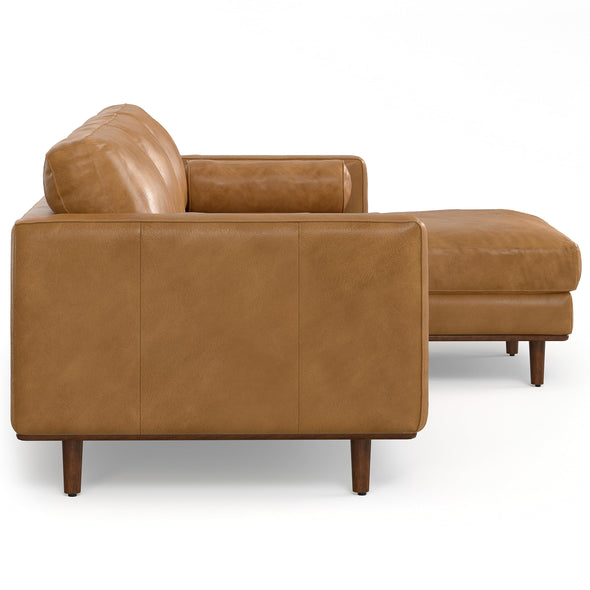 SIMPLIHOME Morrison Mid Century Full Grain Leather, Right Sectional 102 Inch Wide Sofa in Sienna Full Grain Leather, Pure - Aniline Leather, For the Living Room and Family Room