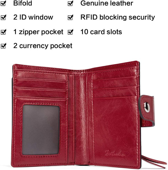 Women Leather Wallet RFID Blocking Small Bifold Zipper Pocket Wallet Card Case Purse with ID Window