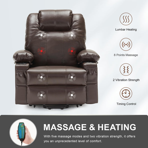 Weture Power Lift Leather Recliner Chair with Heat and Massage, USB Port and Cup Holders