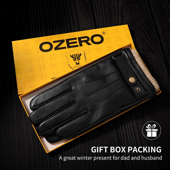 OZERO Winter Warm Gloves for Men, Nappa Leather Wool Touch screen Glove