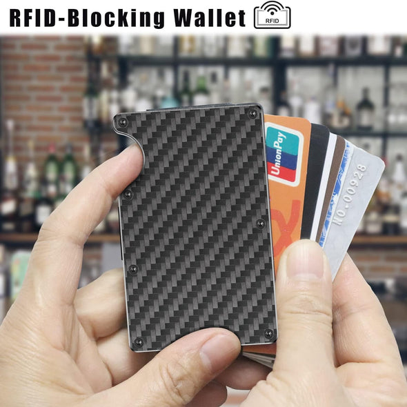 Gifts for Men, Minimalist Wallet for Men Carbon Fiber Card Holder RFID Blocking Slim Front Pocket EDC Metal Wallets