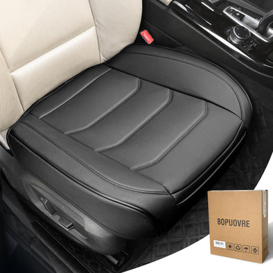 BOPUOVRE Car Seat Cover for Luxury & Comfort - PU Leather, Anti-Slip, Full Wrap Protection with Storage Pocket for Bottom Cushion - Universal Fit for 95% of Vehicles (Black,1 Piece)