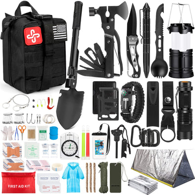 HIHEGD Survival Kit with 250Pcs Survival First Aid outfit for Earthquake, Outdoor Adventure, Hunting