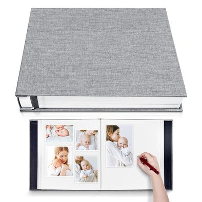 HoneyTolly Linen Cover Photo Album with Metallic Pen, 40 Pages DIY Photo Album, Gray