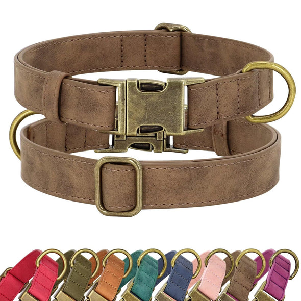 Didog Adjustable Leather Heavy Duty Dog Collar with Quick Release Metal Buckle for Small Dogs, Brown-S