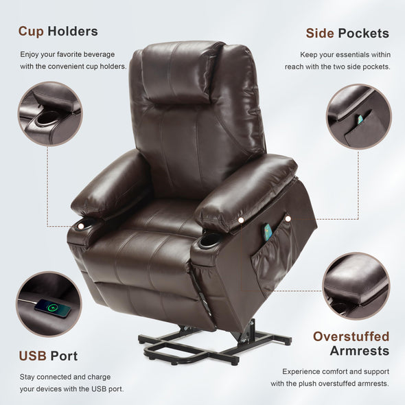 Weture Power Lift Leather Recliner Chair with Heat and Massage, USB Port and Cup Holders