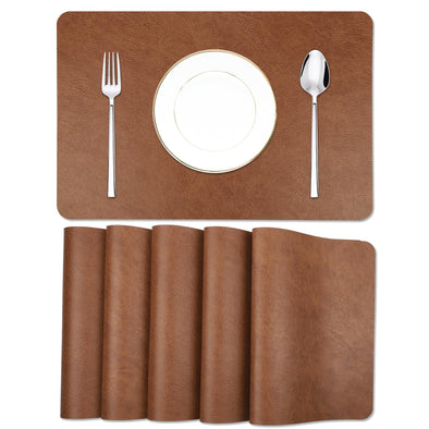 EDanle Cowhide Pattern Faux Leather Placemats Set of 6, Heat Resistant Non-Slip