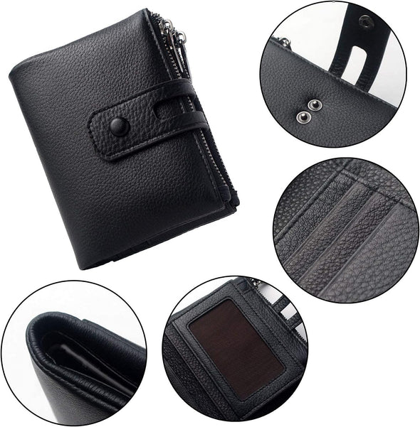 Small Soft Leather Wallet for Women RFID Blocking Ladies Card Holder with Double Zipper Pocket