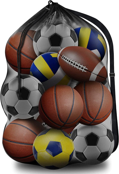 BROTOU Large Mesh Sports Ball Bag with Adjustable Shoulder Strap for Soccer, Football, Volleyball