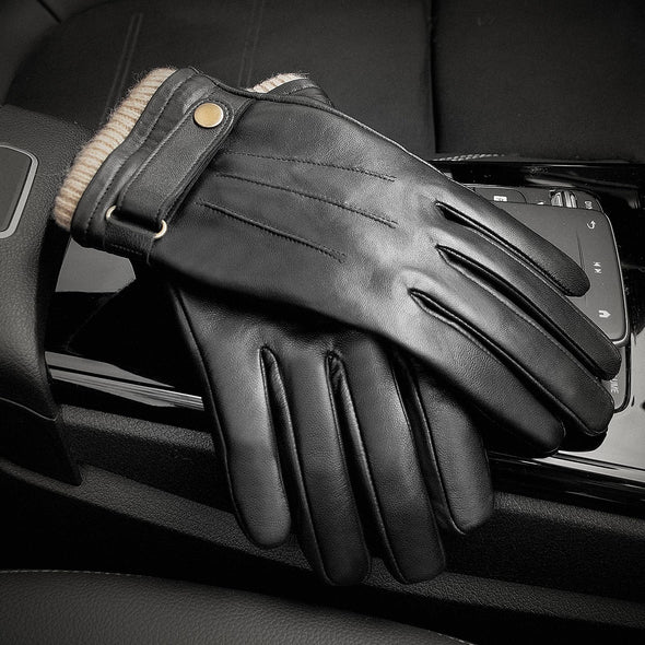 OZERO Winter Warm Gloves for Men, Nappa Leather Wool Touch screen Glove