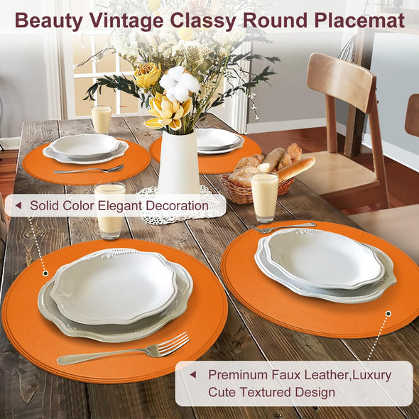 Rinpon Faux Leather Thanksgiving Placemats, Waterproof Non-Slip Round PlaceMats Set of 6