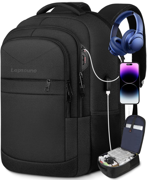 Lapsouno Travel Backpack, 17 Inch Laptop Backpack, College Book Bag with USB Port