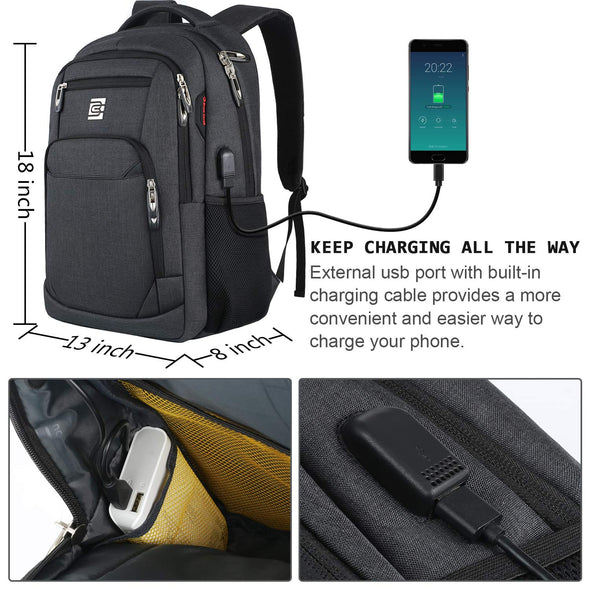 Volher Laptop Backpack with USB Charging Port, Waterproof College Computer Bag  Fits 15.6 Inch Laptop