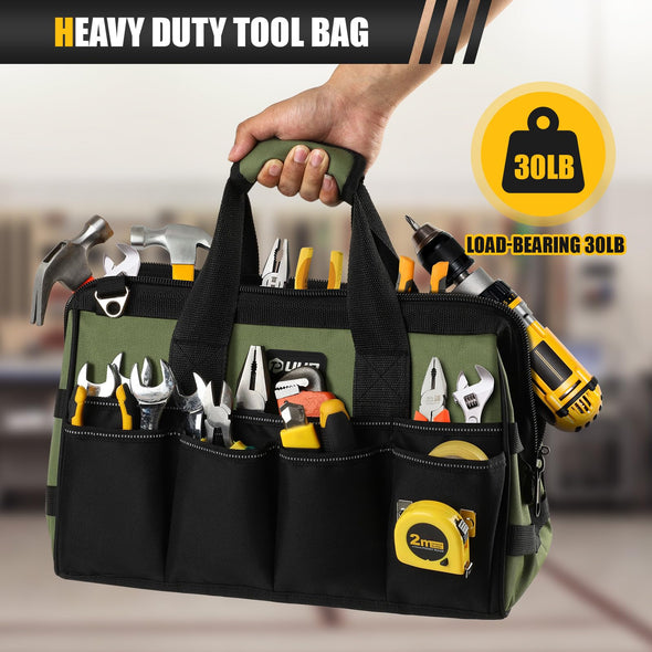 UUP Heavy Duty Tote Tool Bag with Zipper & Handle 15-Inch, 16-Pocket