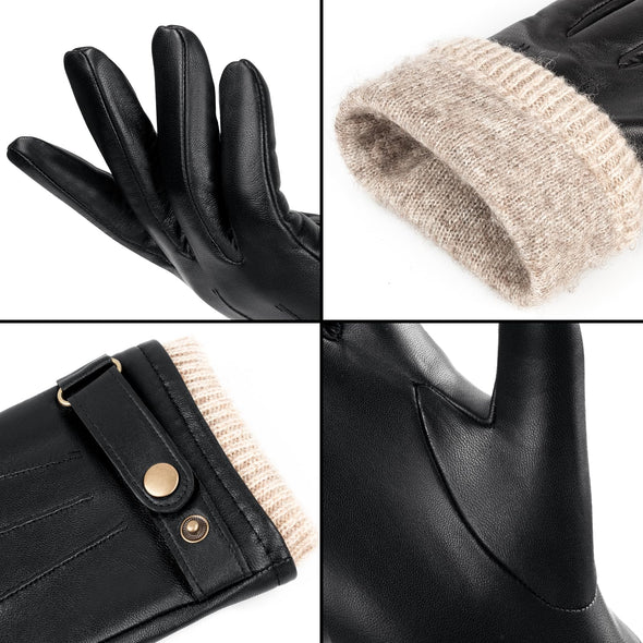 OZERO Winter Warm Gloves for Men, Nappa Leather Wool Touch screen Glove