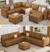 EASE MOOSE Modular Sectional Sofa with Storage, U Shaped Sectional Faux Leather Sectional Couch Large Sectional Sofa, Brown