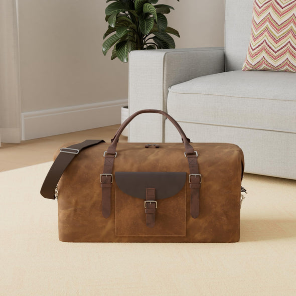 NEWHEY Leather Duffel Bag, Waterproof Weekend Travel bag