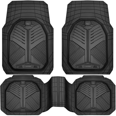 CAR PASS Heavy Duty Rubber Car Mats, Deep-Dish Odorless Car Floor Mats, 3 Pieces V12 Black