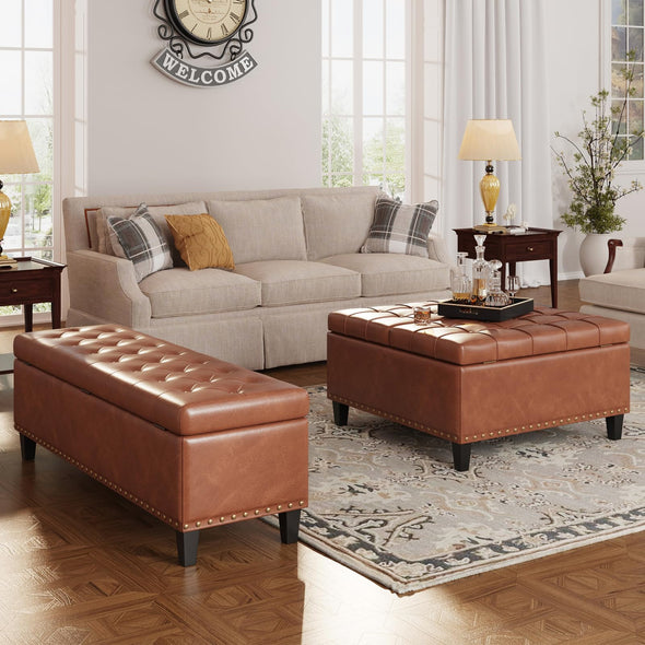 FiveWillowise Leather Ottoman with Storage, Coffee Table with Lift Top, for Livingroom & Bedroom - Brown