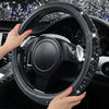 CAR PASS Rhinestones Leather Steering Wheel Cover for Women, Universal Fit 15" Car Steering Wheel - Black