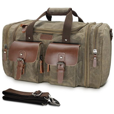 Wildroad 50L Waterproof Vintage Duffle Bag,  Waxed Canvas Genuine Leather Weekend Travel Bag