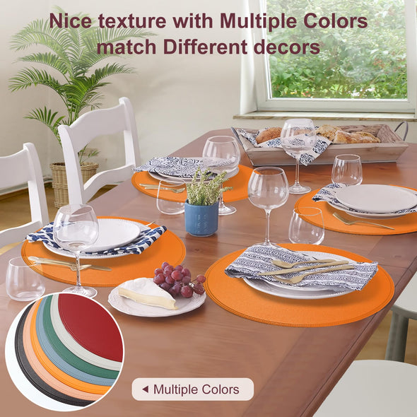 Rinpon Faux Leather Thanksgiving Placemats, Waterproof Non-Slip Round PlaceMats Set of 6