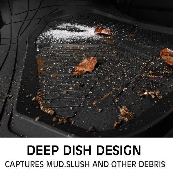 CAR PASS Heavy Duty Rubber Car Mats, Deep-Dish Odorless Car Floor Mats, 3 Pieces V12 Black