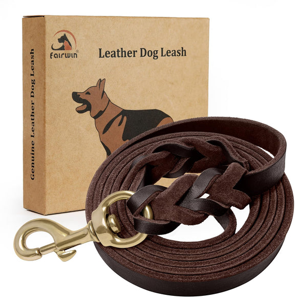 FAIRWIN Heavy Duty Leather  Dog Leash for All Size Dogs - Brown, M:5/8" x 6ft