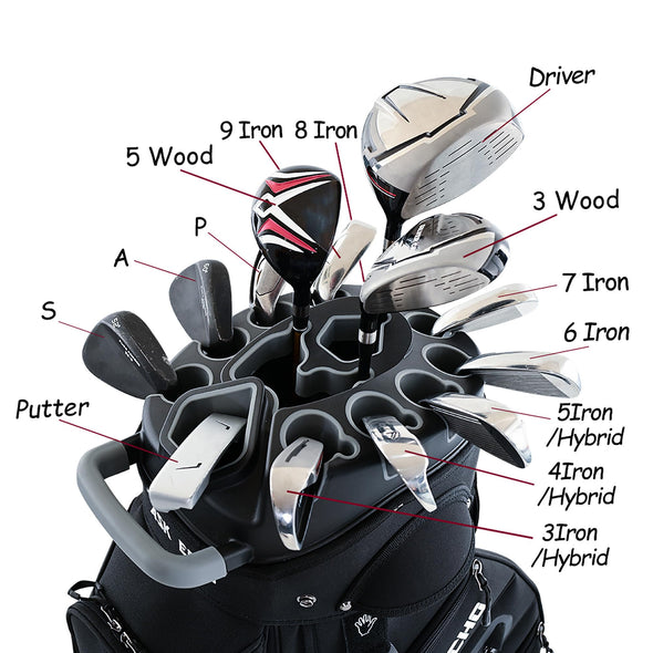 ASK ECHO 2024 T-Lock Golf Cart Bag with 14 Way Organizer Divider Top, Premium Cart Bag with Handles and Rain Cover, for Men (Black)