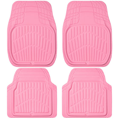 CAR PASS 4 Piece Leather Car Floor Mats, Anti-Slip Burr Bottom for SUV Truck Auto Sedan Van Pink