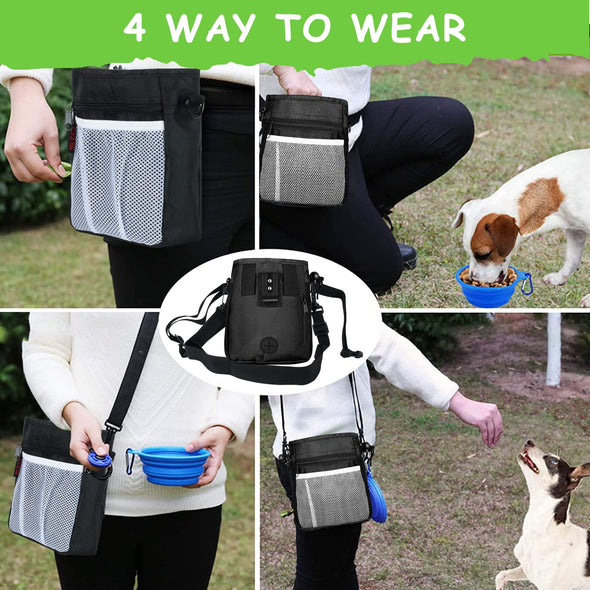 SZO Dog Treat Pouch, 3 Ways to Wear and 2 Pieces Clicker Taining for Dogs - Black