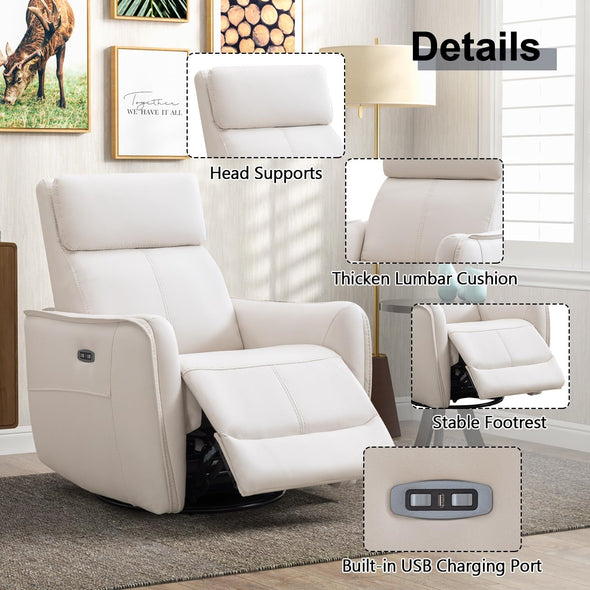 ANJ Power Swivel Recliner Chair, Glider Rocker Recliner with USB Port Beige