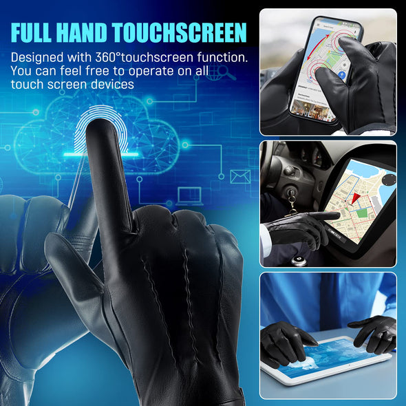 QUKOPSE Winter Leather Gloves for Men, Cashmere Lining  Touchscreen Gloves for Snow Driving