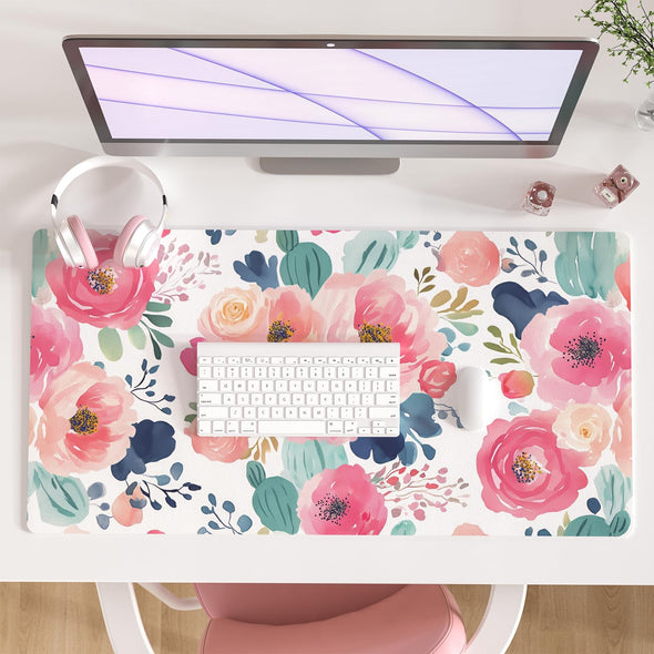 Colorful Star Pink Desk Pad, PU Leather Mousepad, 31.5" x 15.7"