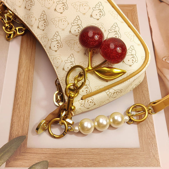 Nalefow 3PCS Bag Charms Cherry Keychain/ Pearl /Bag Extender Chain