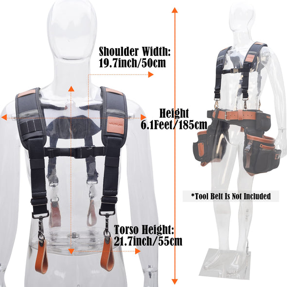 WELKINLAND Heavy-Duty leather tool belt suspenders for  Carpenter & construction worker.