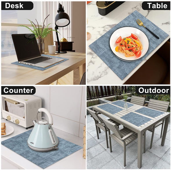 LANDVIEW PU Leather Heat Resistant Placemats Set of 6, Waterproof Anti-Slip