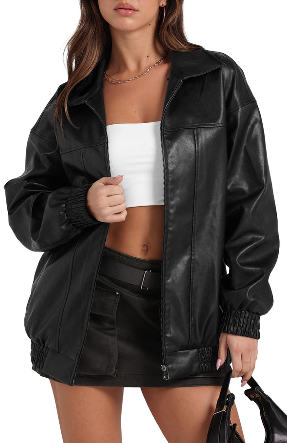 SAMPEEL Leather Jacket Women, Faux Motorcycle Bomber Coats