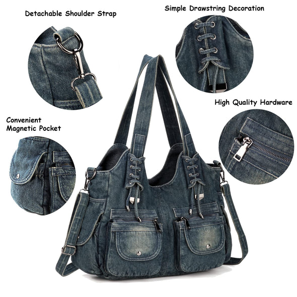 YeFine Casual Washed Denim Shoulder Bags, Lady's Hobo Bags, Handbags