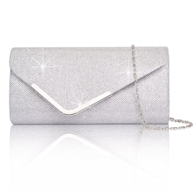 Larcenciel Shiny Sequin Envelope Clutch Evening Bag with Chain