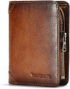 Mens Wallet Zipper Genuine Leather RFID Card Holders Cowhide Zip Coin Pocket Bifold Wallets for Men