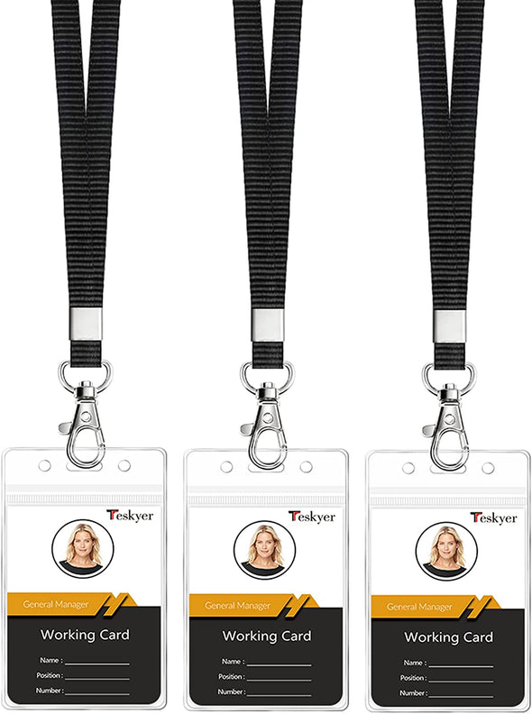 Lanyards for ID Badges, 3 Pack of Lanyard with ID Card Holder, Extra Thick Clear Waterproof Resealable Zip ID Badge Holder with Lanyard for Office, School, Cruise Ship Cards