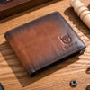 RFID Wallets for Men Slim Bifold Genuine Leather Front Pocket Wallet with 2 ID Windows QB-05 (Brown)