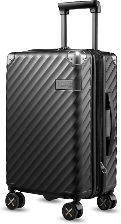 Luggage with Spinner Wheels - Polycarbonate Expandable Hard Shell Suitcase, Carry-On 20-Inch, Black