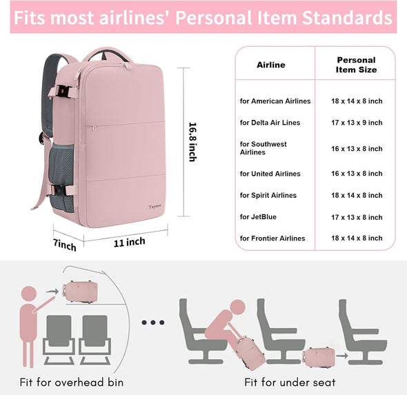 Travel Backpack for Women, Carry on Backpack with USB Charging Port & Shoe Pouch, TSA 15.6Inch Laptop Backpack Flight Approved, Nurse Bag Casual Daypack for Weekender Business Hiking, Pink