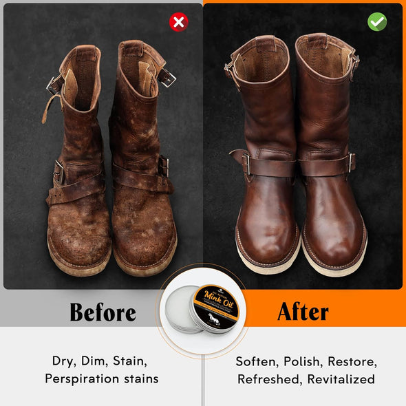 Mink Oil for Leather Boots, Leather Conditioner and Cleaner 3.52 Oz-All-Natural Waterproof Soften and Restore Shoes