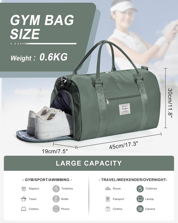 Gym Bag Womens Mens with Shoes Compartment and Wet Pocket Travel Duffel Bag for Women for Plane Sport Gym Tote Bags Swimming Yoga Waterproof Weekend Overnight Bag Carry on Bag Hospital Holdalls